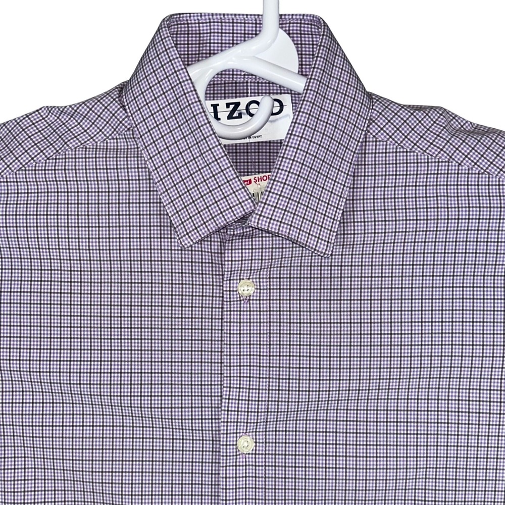 IZOD Mens Performance Sportshirt Purple Micro Check Stretch Button Down Size M